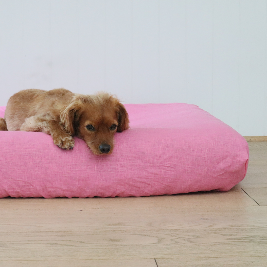 Linen dog bed cover